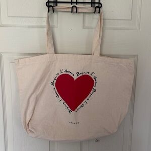Sezane Cream Tote Bag with Red Heart